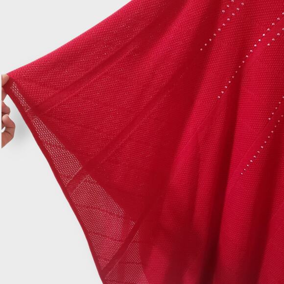 Ming Wang Red Studded Pointelle Knit Poncho One Sleeve Top Medium Elegant Modern - Picture 4 of 14